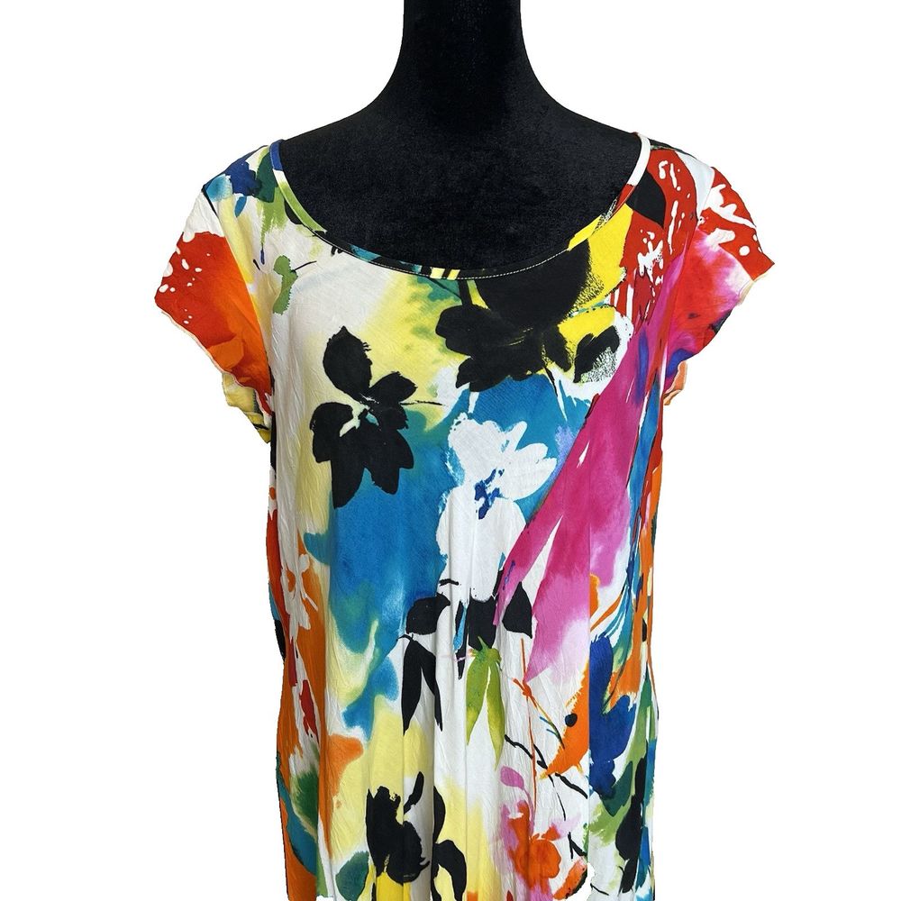 Jams World Symphony Bold Hawaiian Floral Rayon Pullover Dress Size Medium W380 - Picture 2 of 9
